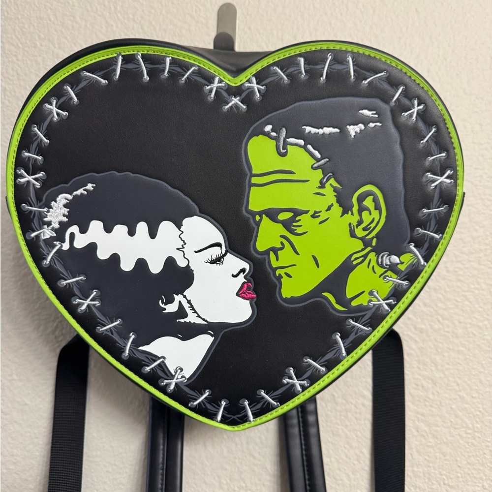 Rock & Rebel Bride of Frankenstein & Frankenstein Heart shape Backpack